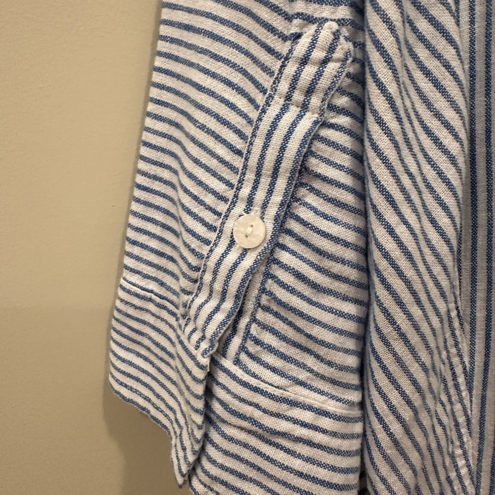 NWT Linen Blend 3/4 Sleeve Midi Shirtdress Pockets Coastal Cover Up Sz L - Picture 8 of 13